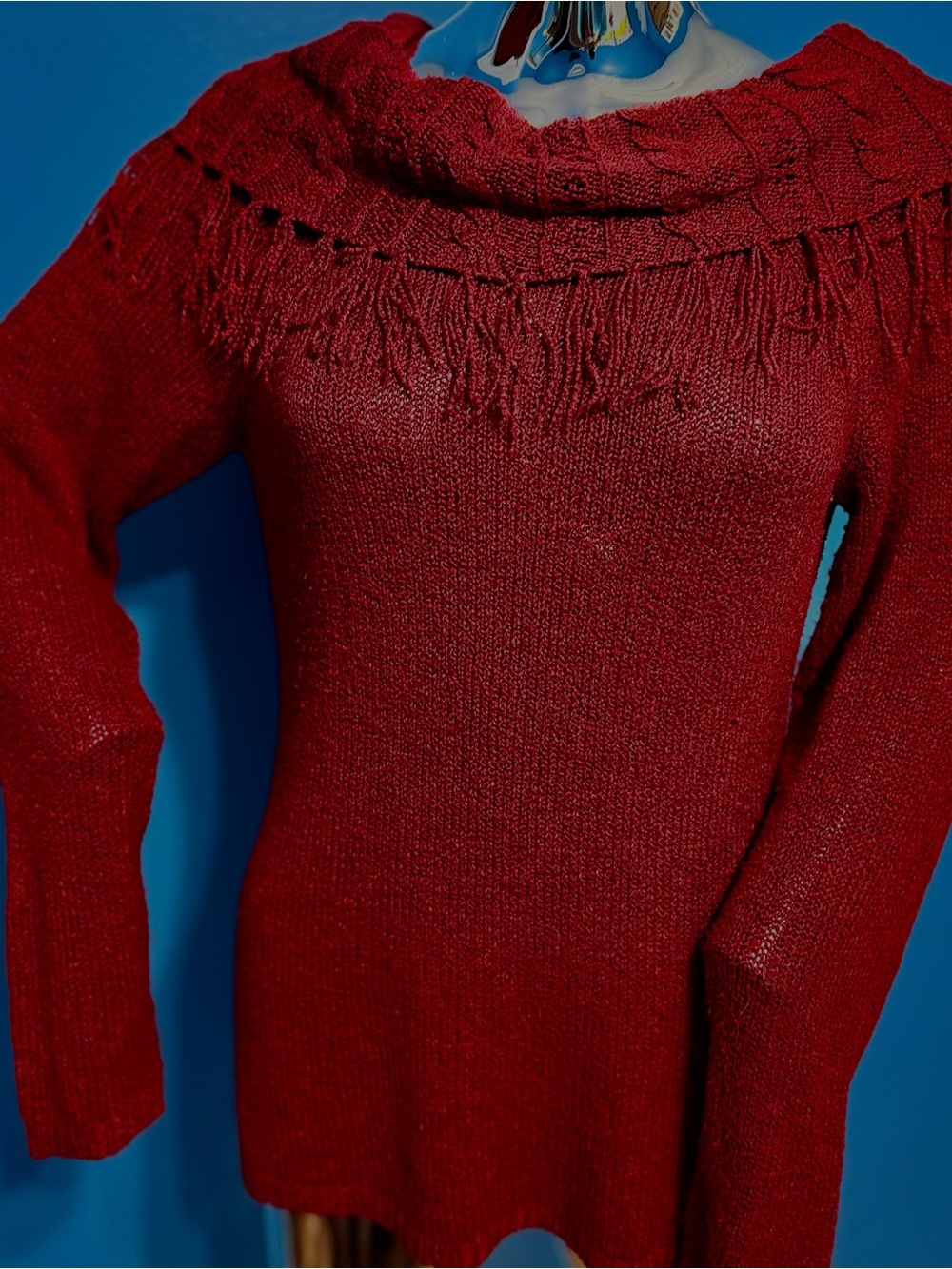 Christopher & Banks Fringe Yoke Sweater in Red S